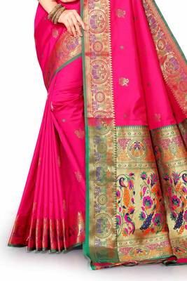 Pink woven silk blend saree with blouse 4