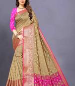 Cream woven silk blend saree with blouse