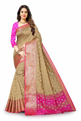 Cream woven silk blend saree with blouse 2