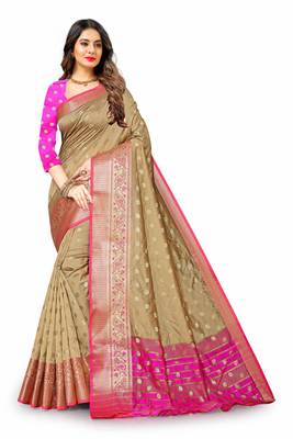 Cream woven silk blend saree with blouse 3
