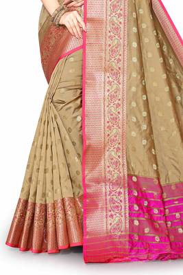 Cream woven silk blend saree with blouse 4