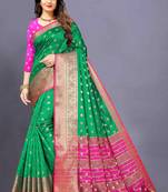 Green woven silk blend saree with blouse