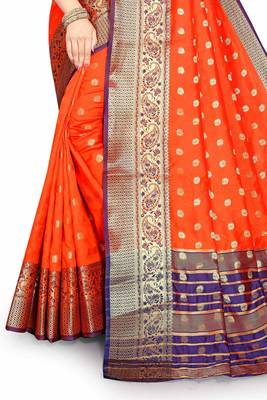 Orange woven silk blend saree with blouse 4