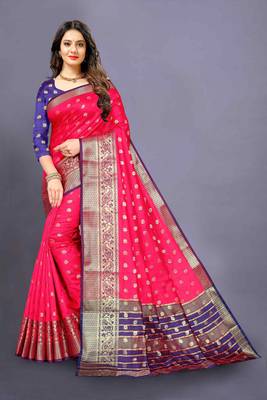 Pink woven silk blend saree with blouse 1