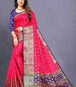 Pink woven silk blend saree with blouse