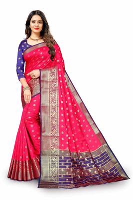 Pink woven silk blend saree with blouse 2