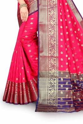 Pink woven silk blend saree with blouse 4