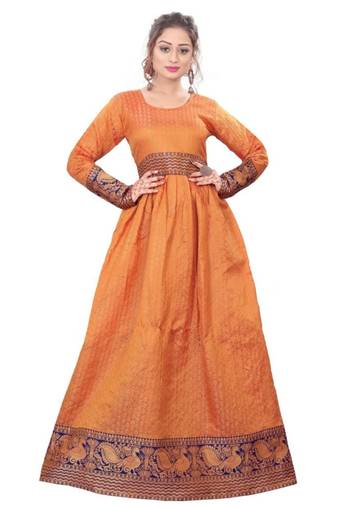 Orange plain rayon kurtas-and-kurtis
