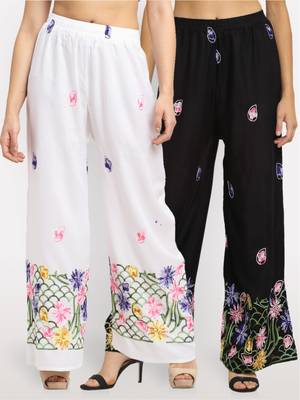 Multicolor embroidered rayon palazzo-pants 1