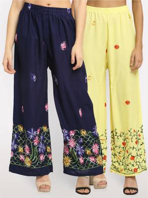 Multicolor embroidered rayon palazzo-pants 1