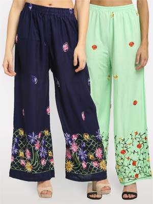 Multicolor embroidered rayon palazzo-pants 1