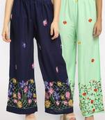 Multicolor embroidered rayon palazzo-pants