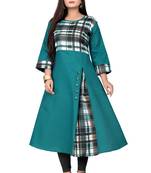 Teal printed cotton kurti
