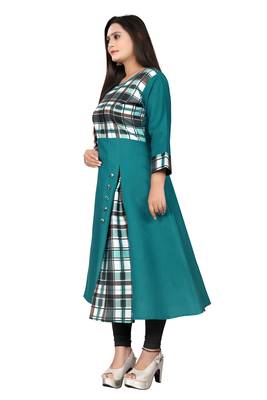 Teal printed cotton kurti 2