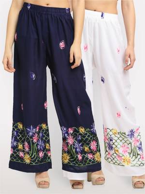 Multicolor embroidered rayon palazzo-pants 1