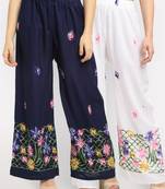 Multicolor embroidered rayon palazzo-pants