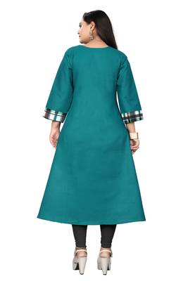 Teal printed cotton kurti 3