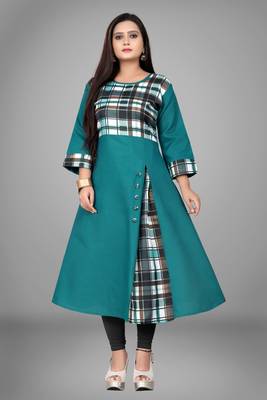 Teal printed cotton kurti 4
