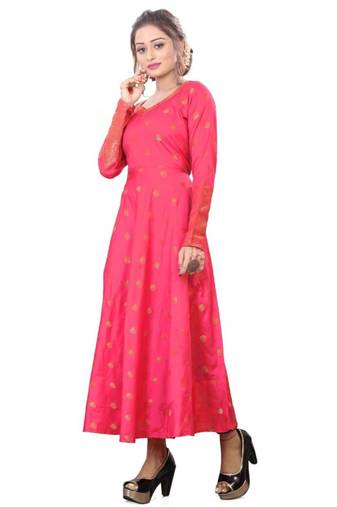 Pink printed rayon kurtas-and-kurtis
