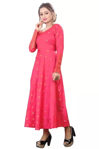 Pink printed rayon kurtas-and-kurtis