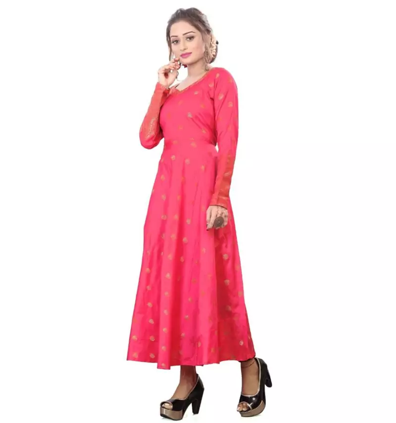 Pink printed rayon kurtas-and-kurtis