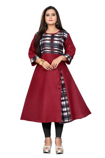 Maroon printed cotton kurti
