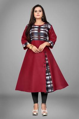 Maroon printed cotton kurti 4