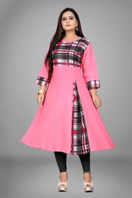 Pink printed cotton kurti 5