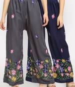 Multicolor embroidered rayon palazzo-pants