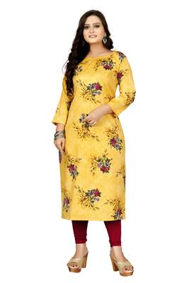 Yellow printed cotton kurti 1