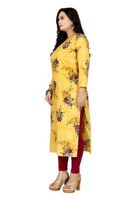 Yellow printed cotton kurti 2