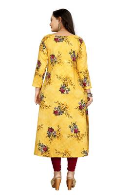 Yellow printed cotton kurti 3