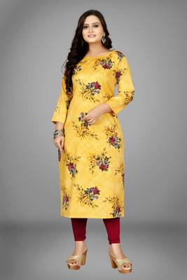 Yellow printed cotton kurti 4