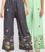 Multicolor embroidered rayon palazzo-pants