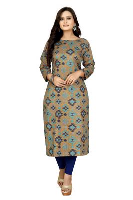 Beige printed cotton kurti 1