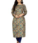 Beige printed cotton kurti