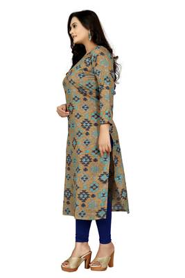 Beige printed cotton kurti 2