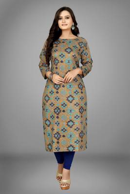 Beige printed cotton kurti 4