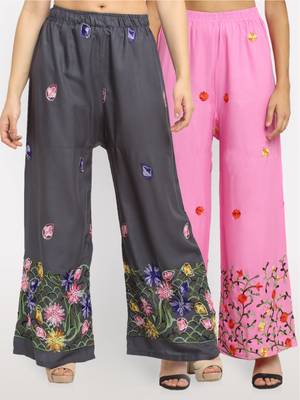 Multicolor embroidered rayon palazzo-pants 1