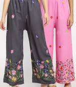 Multicolor embroidered rayon palazzo-pants