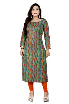 Green printed cotton kurti