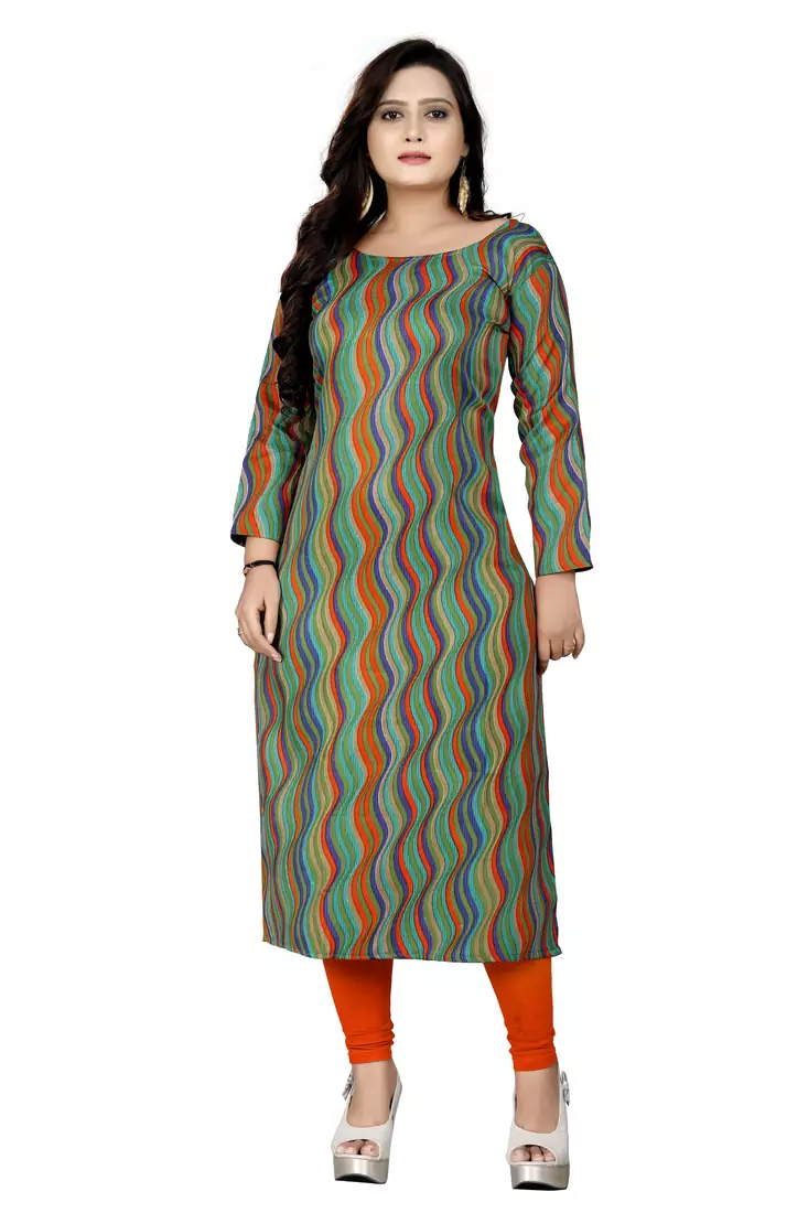 Green printed cotton kurti