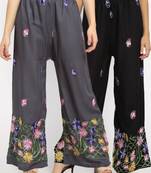 Multicolor embroidered rayon palazzo-pants