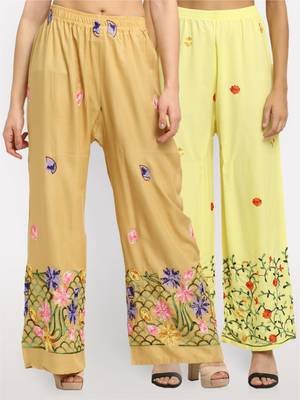 Multicolor embroidered rayon palazzo-pants 1