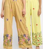 Multicolor embroidered rayon palazzo-pants