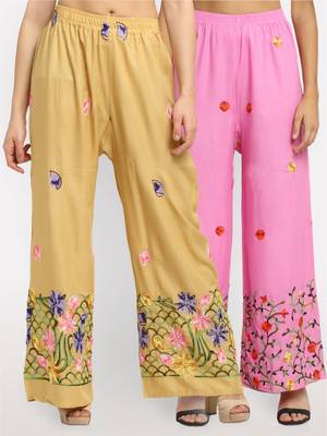 Multicolor embroidered rayon palazzo-pants 1