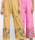 Multicolor embroidered rayon palazzo-pants