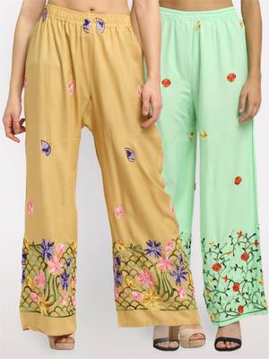 Multicolor embroidered rayon palazzo-pants 1