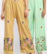 Multicolor embroidered rayon palazzo-pants