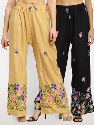 Multicolor embroidered rayon palazzo-pants 1